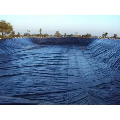 Farm pond lined with blue multilayer tarpaulin